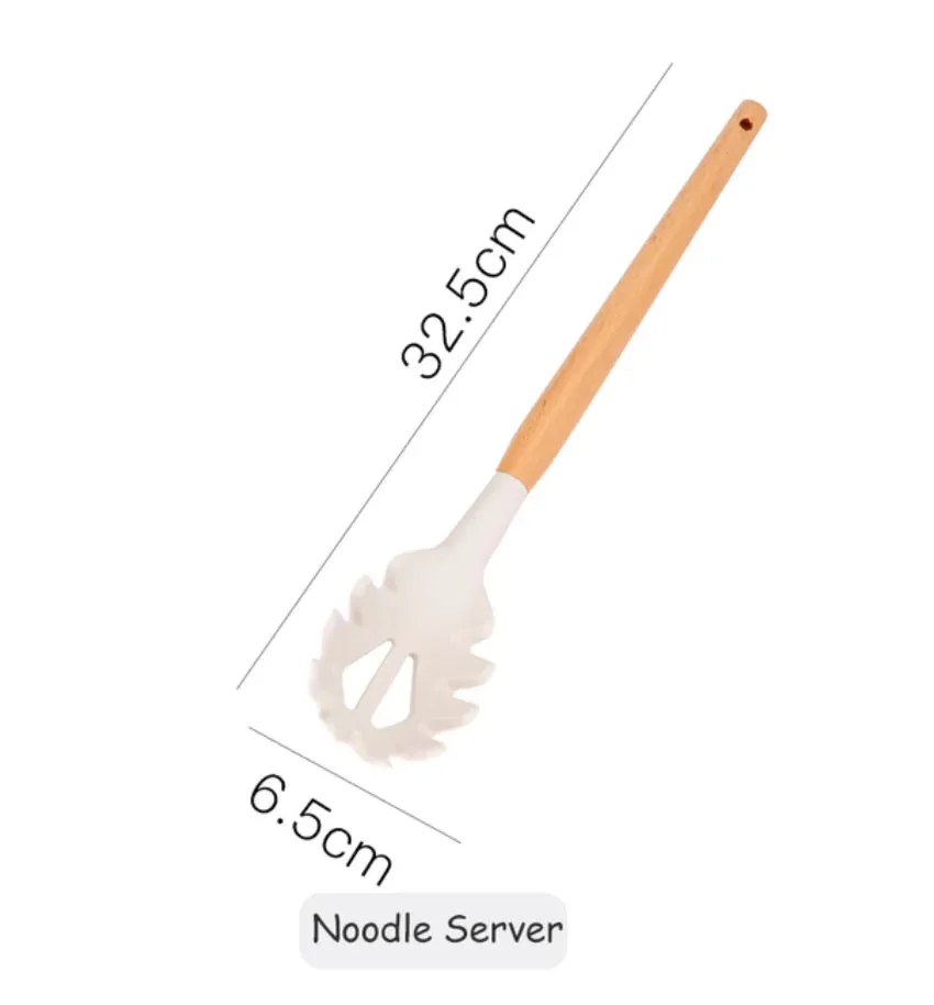 Pink Cooking Kitchenware Tool Silicone Utensils With Wooden Multifunction Handle Non-Stick Spatula Ladle Egg Beaters Shovel Set