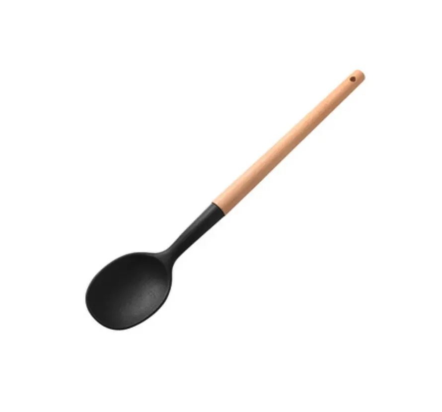 Pink Cooking Kitchenware Tool Silicone Utensils With Wooden Multifunction Handle Non-Stick Spatula Ladle Egg Beaters Shovel Set