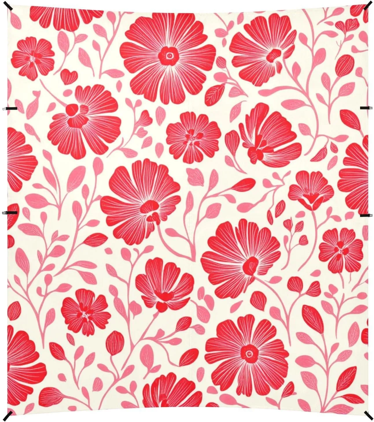 Pink Red Flowers Floral Foldable Beach Canopy UPF50  Waterproof Sun Shelter with Sandbags and Shovel for Backyard and Camping