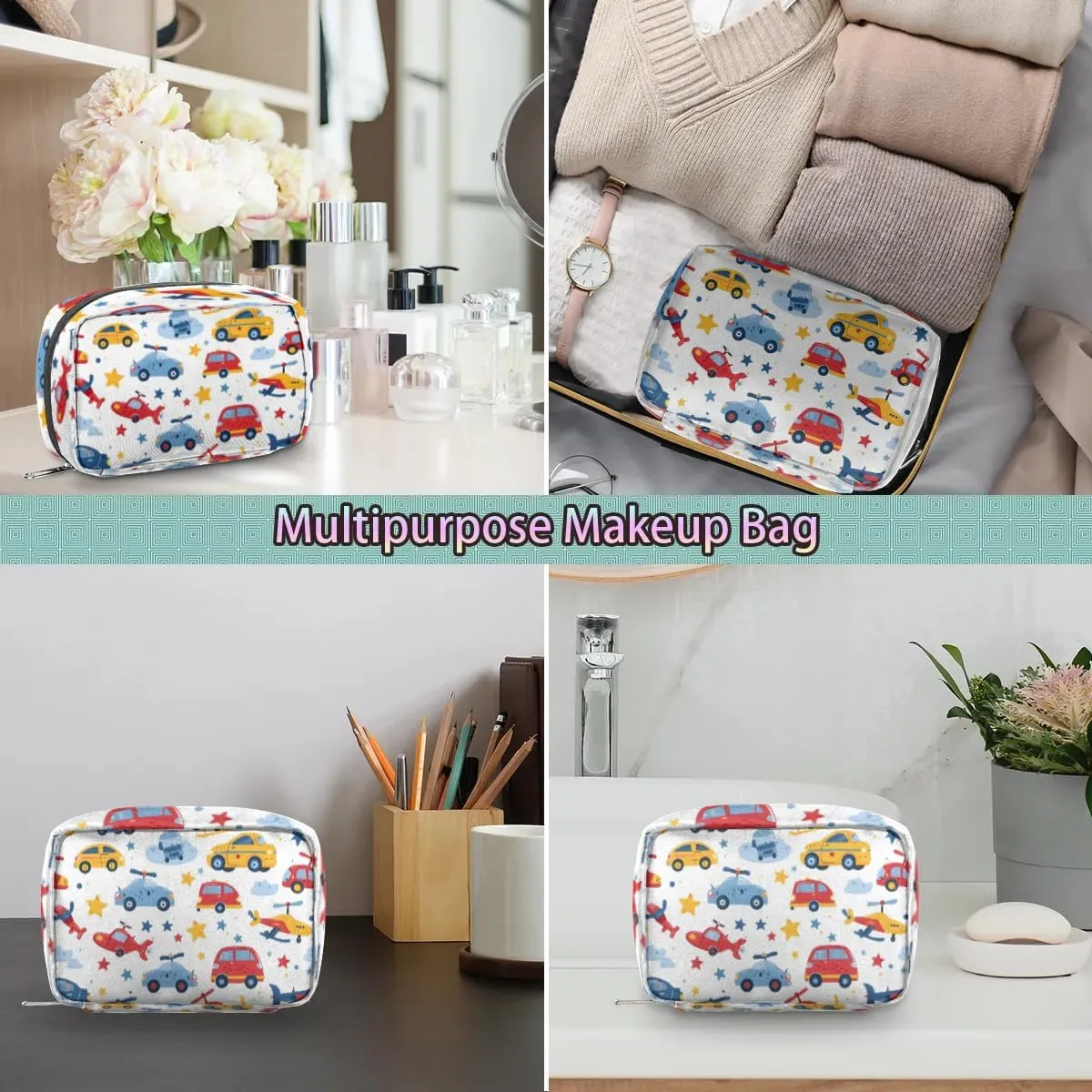 Plane Travel Toiletry Bag for Kids, Cute Small Makeup Pouch for Boys Girls, Waterproof Wash Bag Cosmetic Weekender Bag Toddler Traveling Toiletries