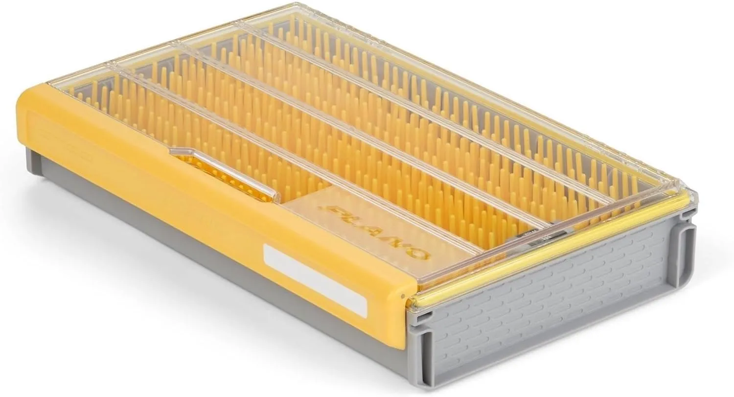 Plano EDGE Flex Crankbait 3700 Premium Utility Box, Gray and Yellow with Clear Lid, Waterproof Tackle Box Storage for Small Crankbaits, Buzzbaits and Swimbaits