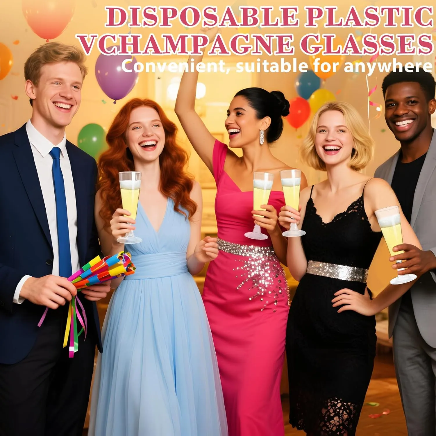 Plastic Champagne Flutes 40 Pack, 5.5OZ Disposable Champagne Glasses Clear Plastic Wine Glasses for Wedding, Thanksgiving Day, Party and Outdoor Celebrations
