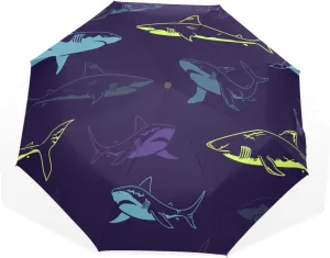 Poeticcity Travel Umbrella, Hand Open Close Windproof Waterproof Folding Umbrella, Black Tape Compact Canopy Strong Anti UV Ray Parasol