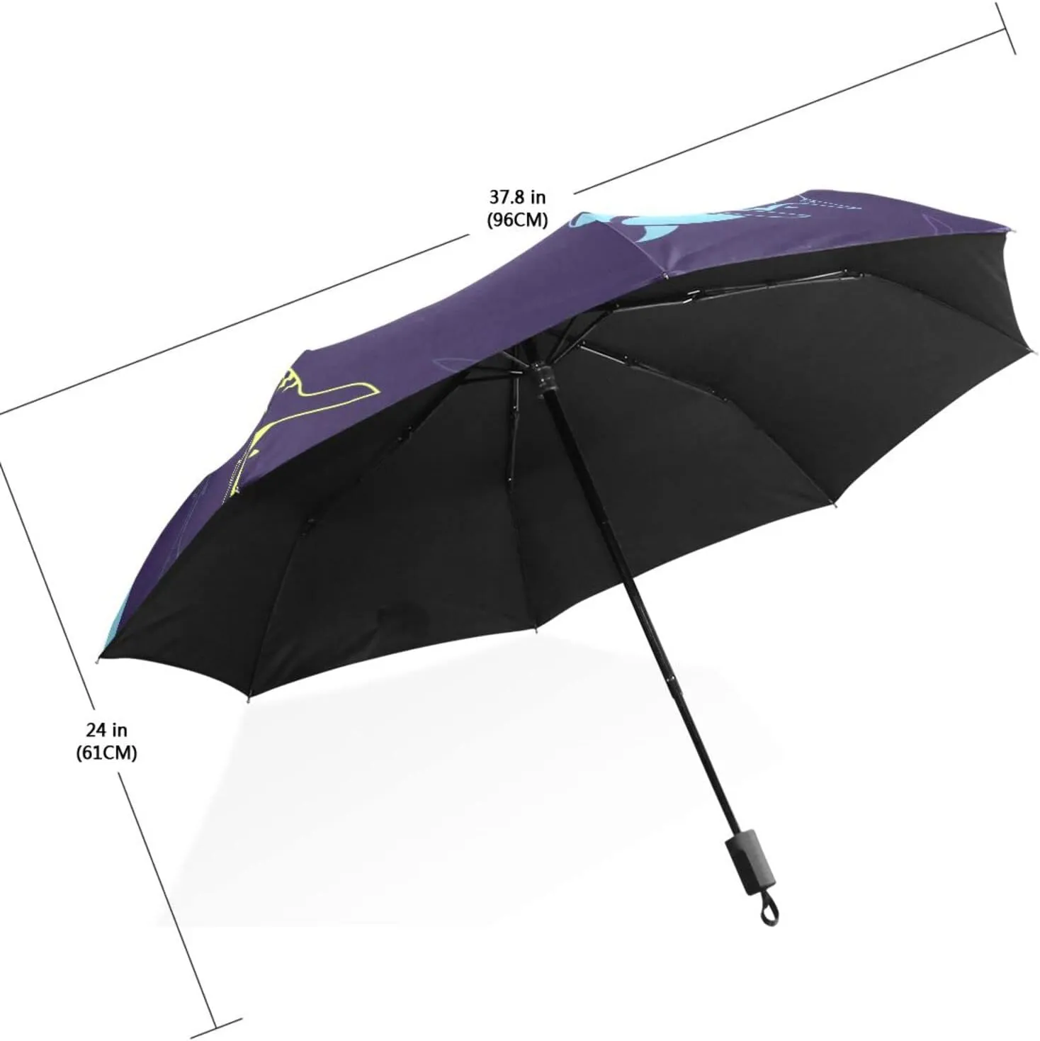 Poeticcity Travel Umbrella, Hand Open Close Windproof Waterproof Folding Umbrella, Black Tape Compact Canopy Strong Anti UV Ray Parasol