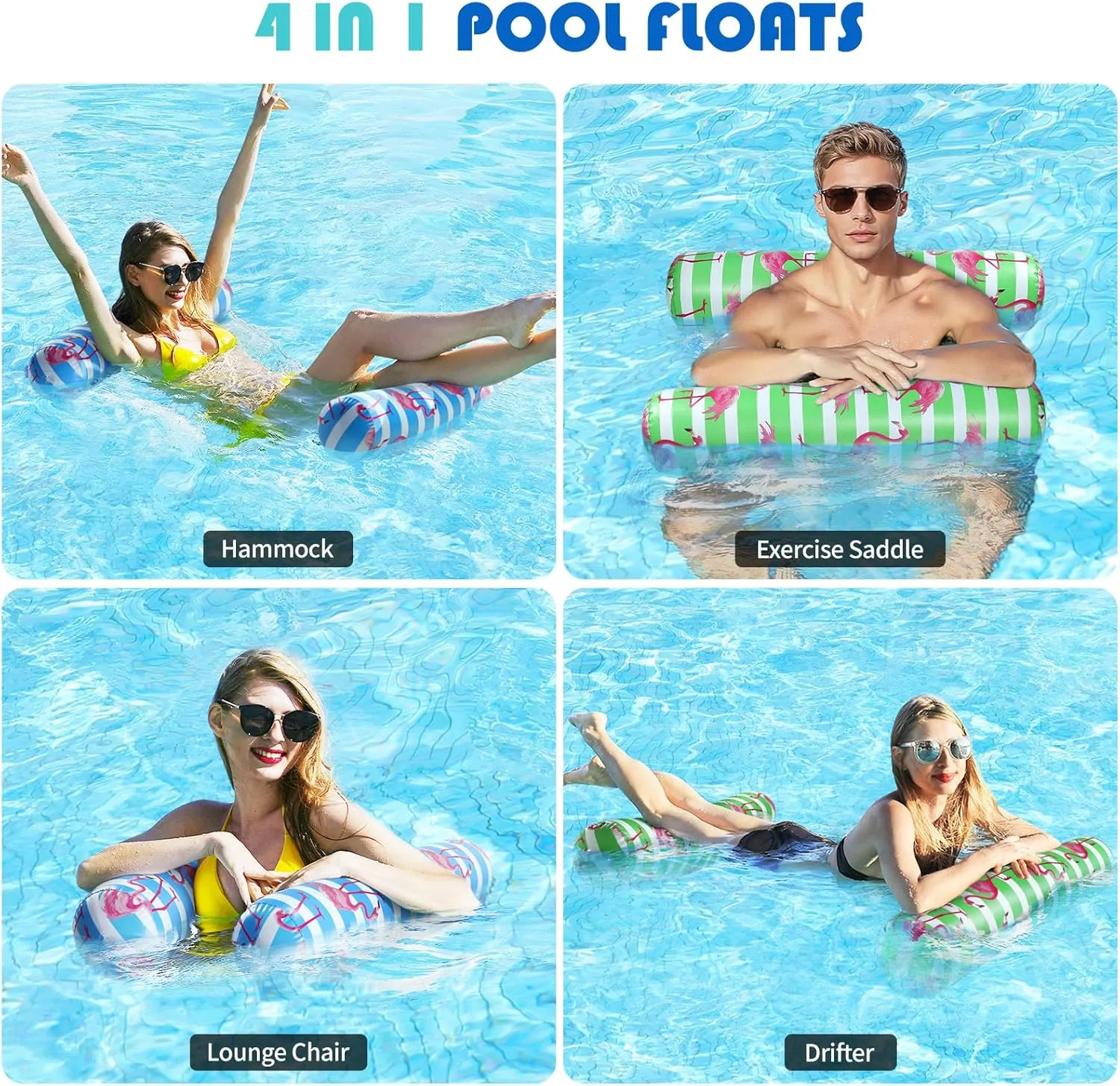 Pool Floats - 2 Pack Inflatable Pool Floats Rafts, 4-in-1 Pool Floaties for Adults, Pool Floats Adult Size, Multi-Purpose Toys Floats for Swimming Pool, Thick PVC Pool Lounger Float Water Hammock