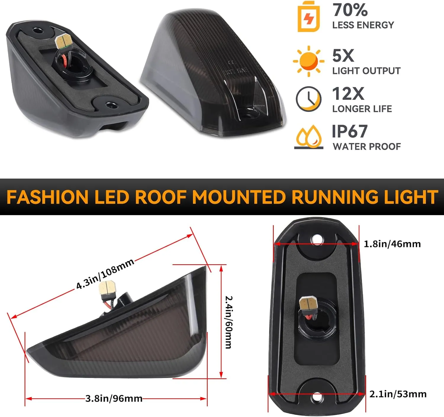 POPMOTORZ 5pcs Cab Roof Marker Light 18 LED Amber Roof Top Clearance Lights,Cab Marker Light for 2014-2020 Dodge RAM PROMASTER 1500 2500 3500 Led Roof Running Lights, Pickup Trucks
