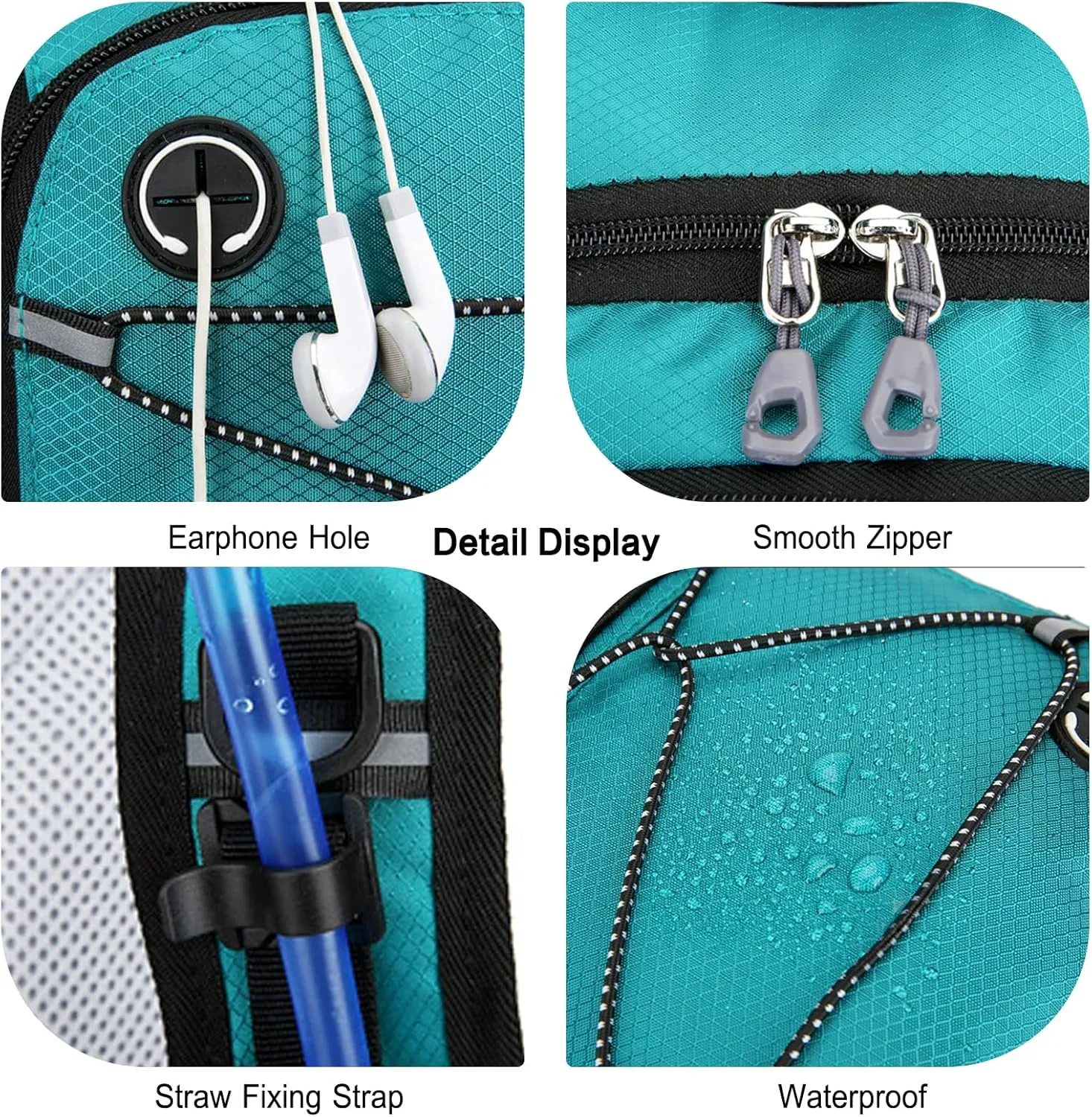 PORRASSO Hiking Backpack 19L Waterproof Daypack Rucksack with Earphone Hole Breathable Backpack for Women Men Trekking Cycling Climbing Outdoor Sports Black
