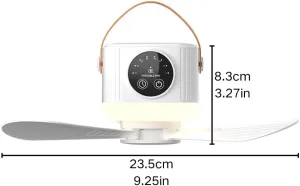 Portable 7200mAh USB Rechargeable Remote Control Fan with LED Light Outdoor Camping Tent Ceiling Fan - White