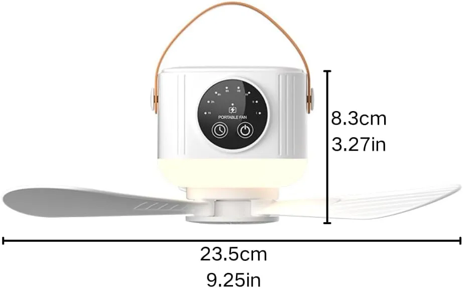 Portable 7200mAh USB Rechargeable Remote Control Fan with LED Light Outdoor Camping Tent Ceiling Fan - White