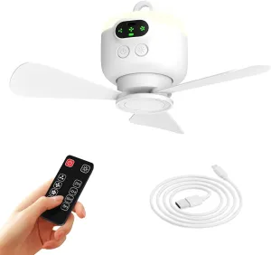 Portable Camping Fan,Tent Ceiling Fan,Rechargeable 8000mAh with Light & Hook,Timable & Auto Shut Off,Detachable Fan Blade, Used for Tent Canopy RV Gazebo Beach Dormitory Bedroom