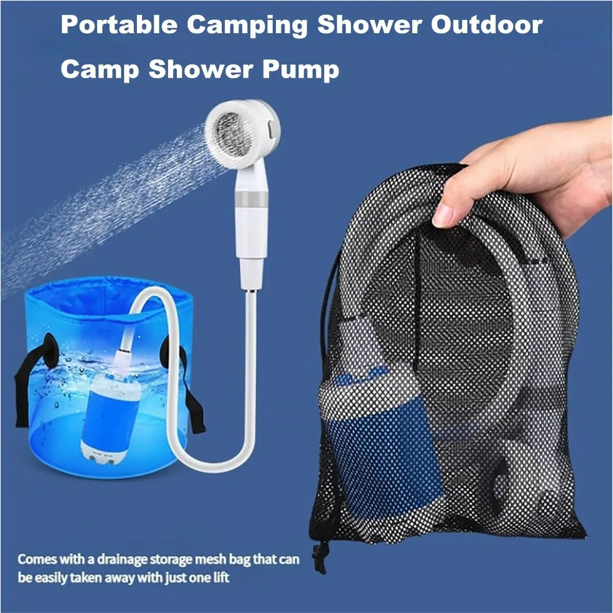 Portable Camping Shower Outdoor Camp Shower Pump, 2025 Rechargeable Outdoor Shower Head Sprayer, 2 Gear Adjustment, for Camping, RV, Pet Cleaning, Car Washing