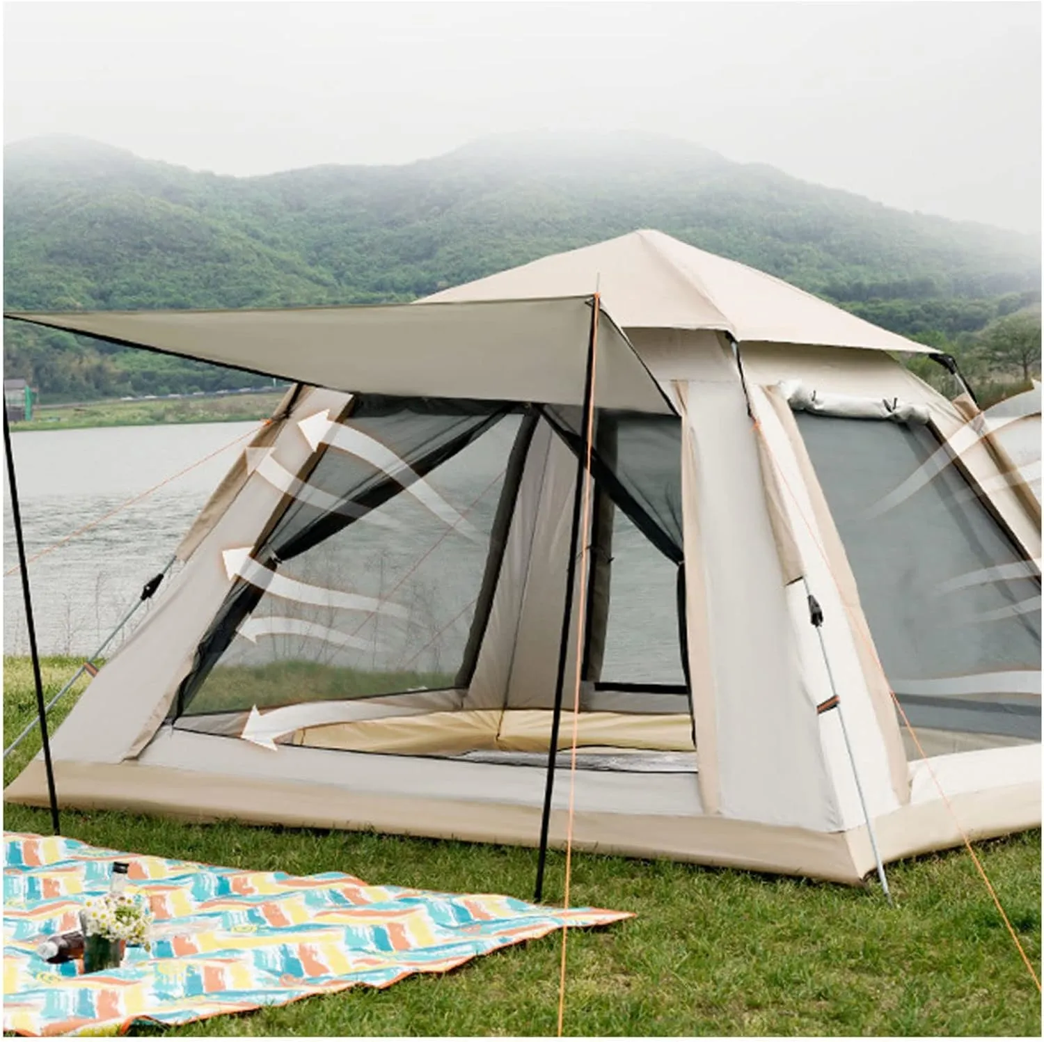 Portable Campitent Automatic Pop-Up Dome Tent for Camping, Waterproof 3-4 Person Instant Tent Easy to Set Up,for Backpacking, Camping, Hiking (a a)