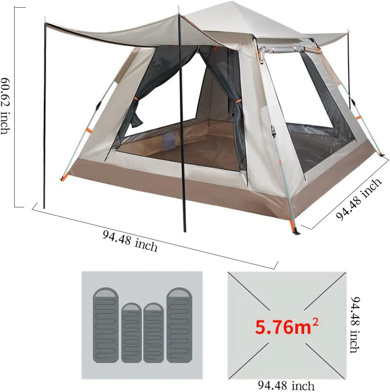 Portable Campitent Automatic Pop-Up Dome Tent for Camping, Waterproof 3-4 Person Instant Tent Easy to Set Up,for Backpacking, Camping, Hiking (a a)