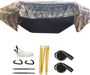 Portable Hammock Multi-Functional Insect Net Waterproof Windproof Ultralight Parachute Hammock Aerial Tent Portable Outdoor Camping 270x140cm (Color : Yellow) (Leaves Camouflage)