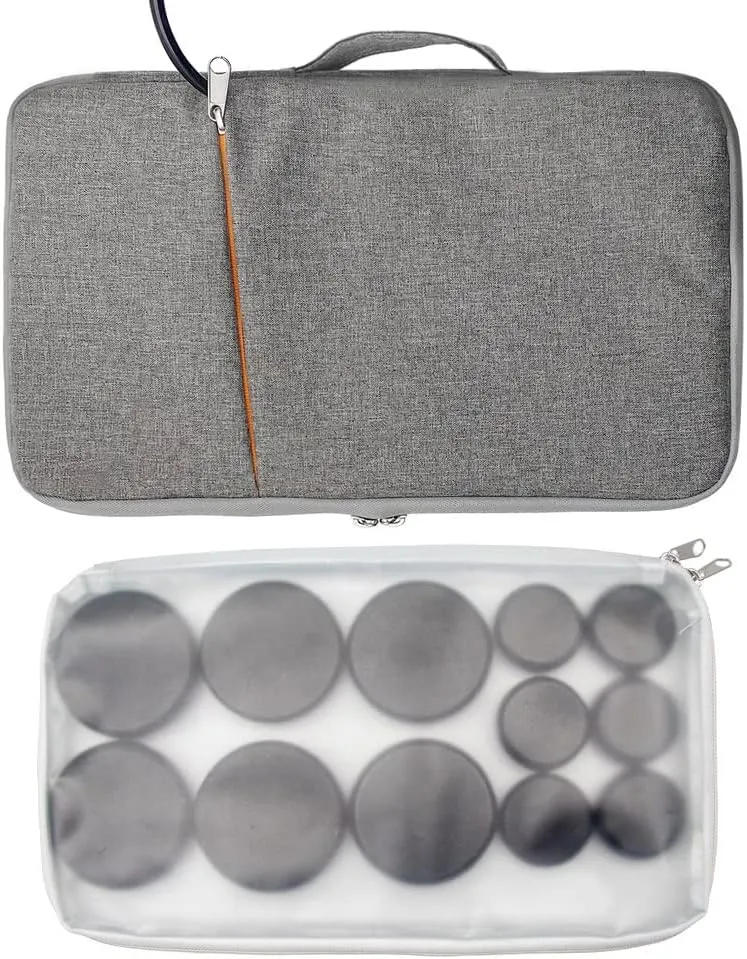 Portable Hot Massage Stone Warmer Set with 12 PCS Basalt Stones/Hot Rocks Massage Stone Kit with Heater Bag for Relax Muscles Home Spa Warming Therapy Relaxing 110V (Small Size)