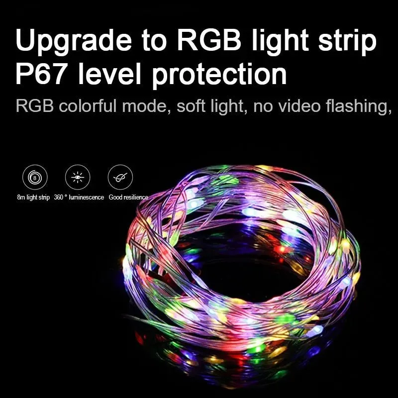 Portable LED Camping String Light - 8m Outdoor Atmosphere Tent Light with 1800mAh Rechargeable Battery
