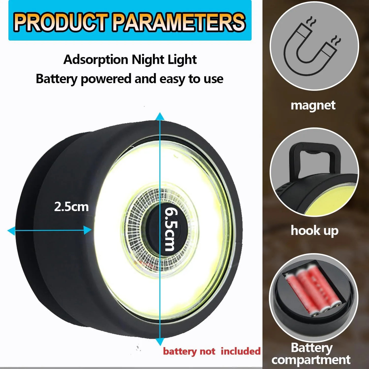 Portable Magnetic COB LED Work Light Mini Camping Tent Lamp with Hook Lights for Workshop, Jobsite, Repairing (3)