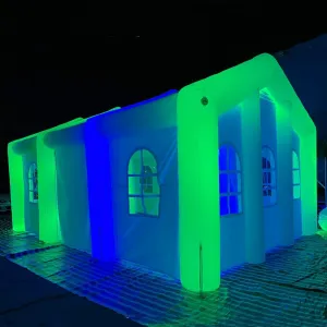 Portable White Inflatable Wedding Tent with Colorful LED Lights 1 Door House Building Outdoor Marquee Windows Church for Party, 26.3 x 16.4 x 13.1FT