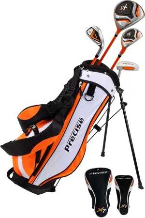 Precise X7 Kids Golf Clubs Set for Ages 3-5, 6-8, 9-12 | Right/Left Hand Girls & Boys Golf Clubs with Lightweight Graphite Shafts, Hybrid & Stand Bag for 3'0" to 5'0" Height