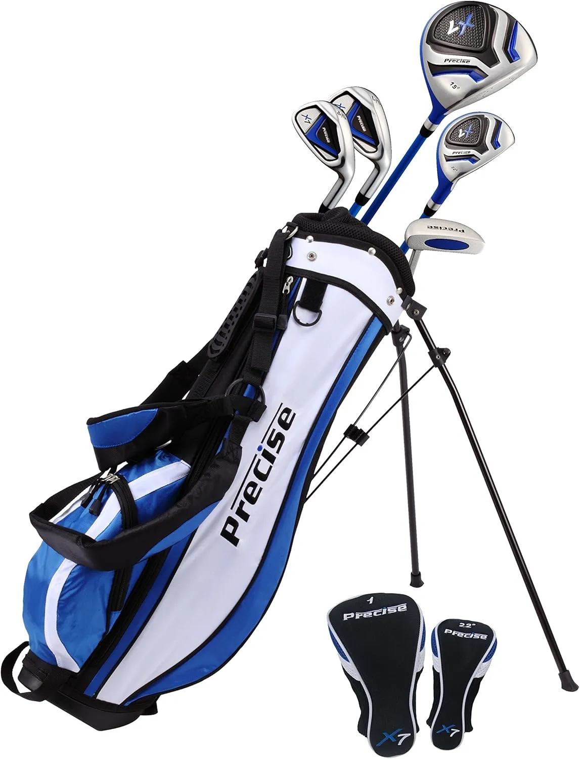 Precise X7 Kids Golf Clubs Set for Ages 3-5, 6-8, 9-12 | Right/Left Hand Girls & Boys Golf Clubs with Lightweight Graphite Shafts, Hybrid & Stand Bag for 3'0" to 5'0" Height
