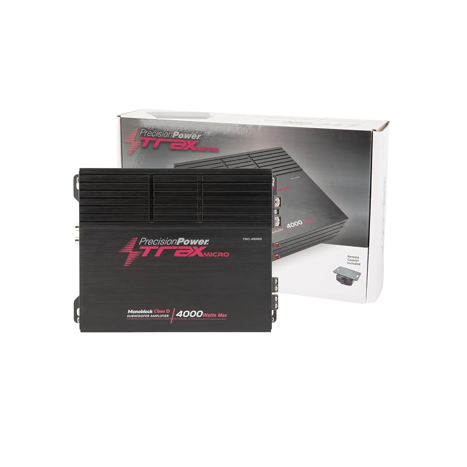 Precision Power Trax Micro Monoblock Class D Car Stereo Amplifier TM1.4000D – 4000W Single Channel Digital Subwoofer Amp with Wired Bass Control & High-Level Inputs for Powerful Audio