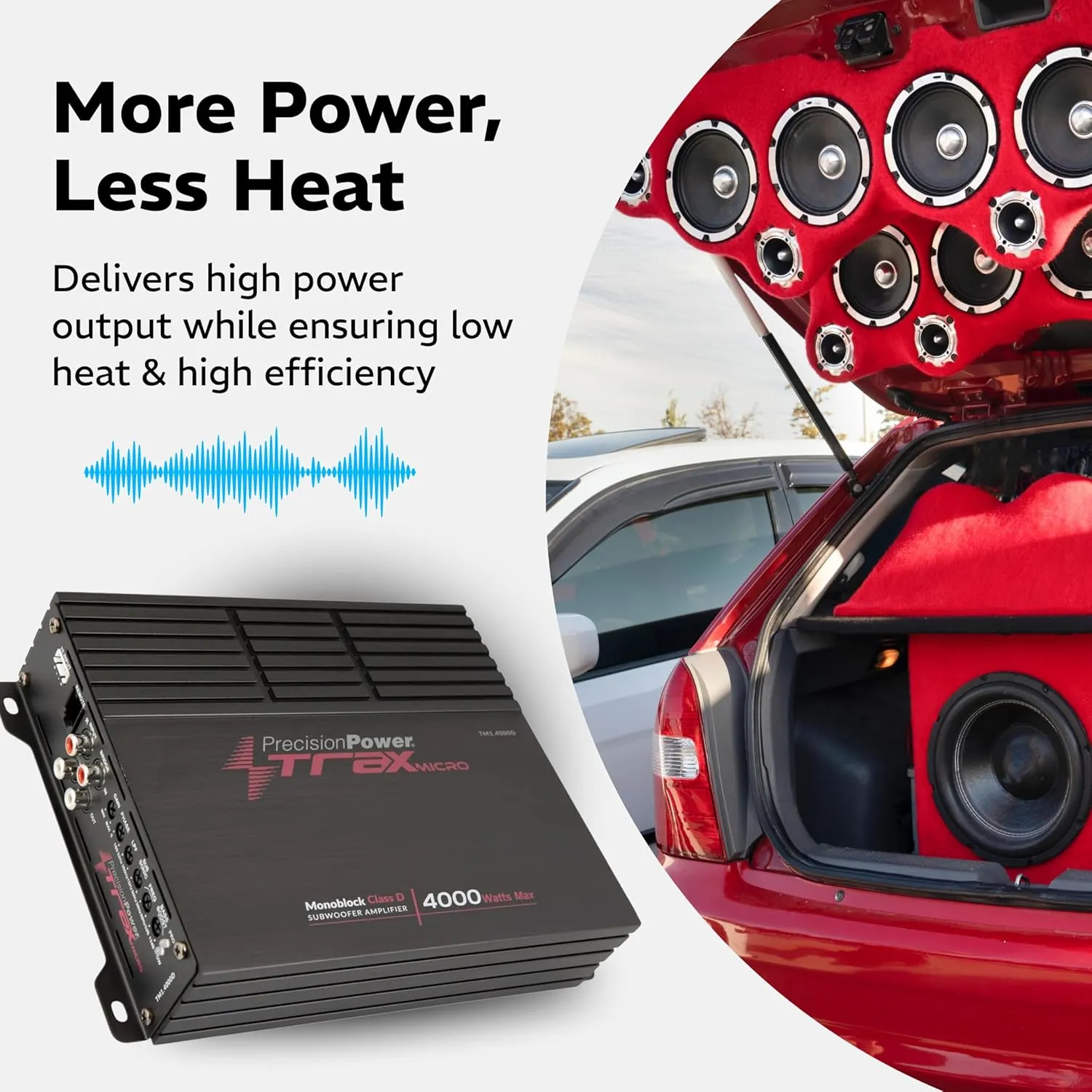 Precision Power Trax Micro Monoblock Class D Car Stereo Amplifier TM1.4000D – 4000W Single Channel Digital Subwoofer Amp with Wired Bass Control & High-Level Inputs for Powerful Audio
