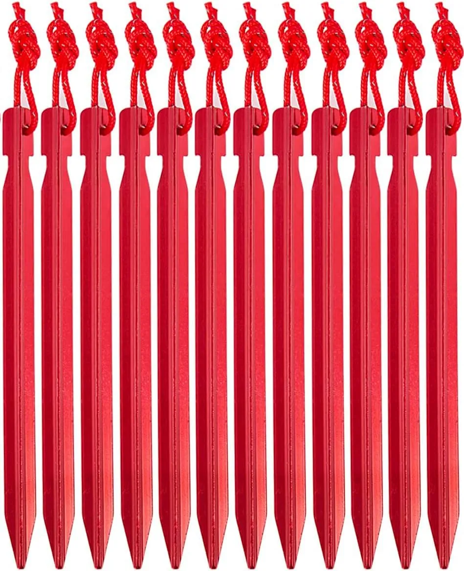 Premium Aluminum Stakes 12 Pack for Tents, Tarps Camping & Hiking