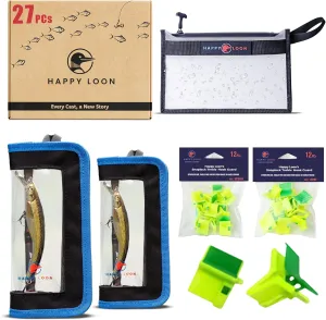 Premium Fishing Organization and Safety Gift Kit – Waterproof Tackle Bag, 2 Lure Wraps (2 Sizes), 24 Treble Hook Covers (12 Each Size) – Elegant Gift Box – 3-Stage Protection - Value Pack
