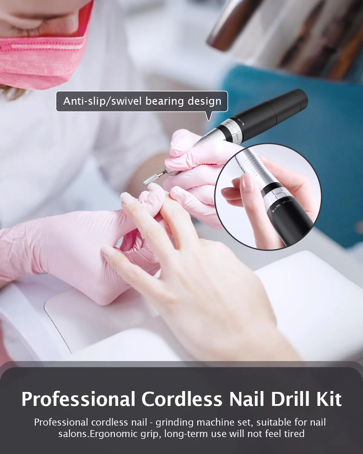 Professional Electric Nail Drill Kit, Cordless Nail File Machine for Home/Salon Use, 5-Speed Manicure Pedicure Tools with LED Light, Quiet Nail Grinder for Acrylic/Gel/Thick Toenails​