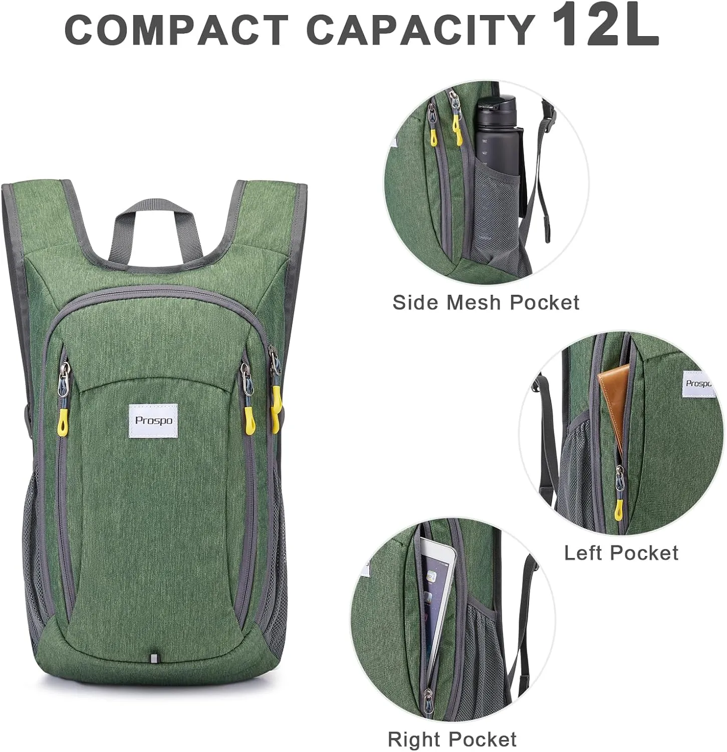 Prospo 12L Hiking Backpack Small Lightweight Travel Backpack for Women Men Casual Foldable Shoulder Bag
