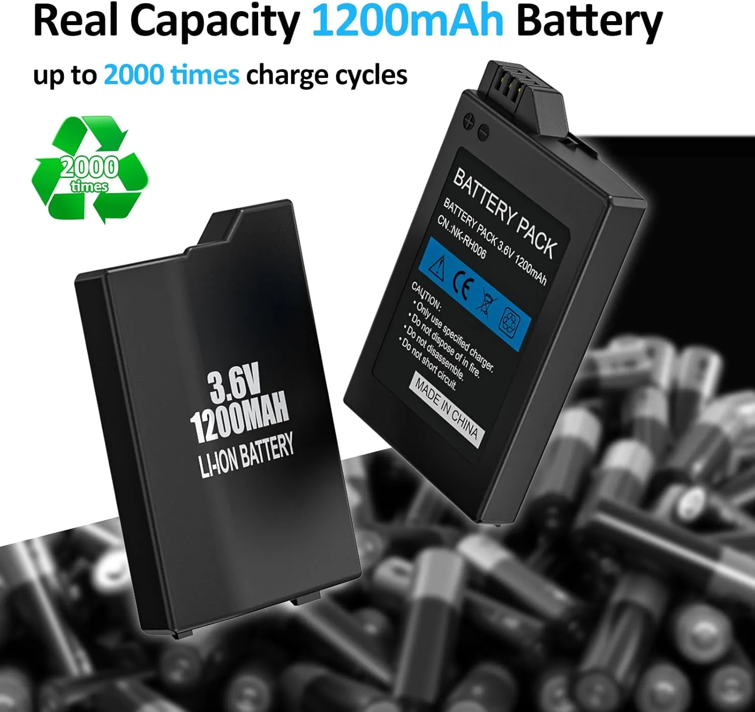 PSP Battery and Charger, 2Pcs 3.6v 1200mAh Lithium Ion Replacement Batteries with Charging Dock for PSP-3000, PSP-3001, PSP-2000, PSP-2001, PSP-3002, PSP-3004, PSP Lite, PSP Slim Console