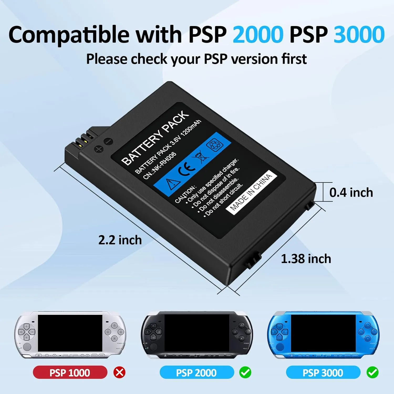 PSP Battery and Charger, 2Pcs 3.6v 1200mAh Lithium Ion Replacement Batteries with Charging Dock for PSP-3000, PSP-3001, PSP-2000, PSP-2001, PSP-3002, PSP-3004, PSP Lite, PSP Slim Console