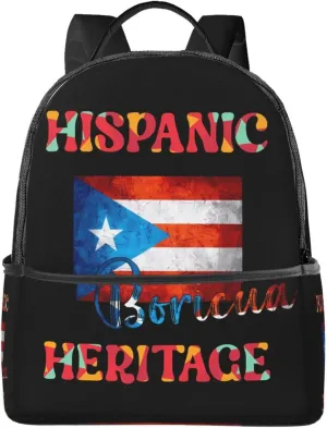 Puerto Rico Boricua Hispanic Heritage Month Casual Backpacks Travel Backpack Fashion Rucksack Outdoor Daypack Lightweight Bag with Leather Handles for Working Hiking Camping