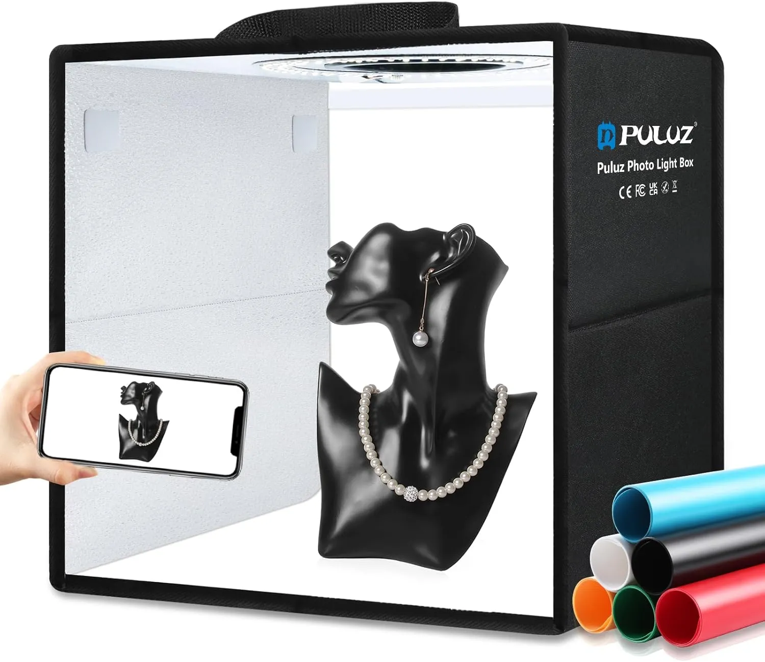 PULUZ Light Box Photography, 12"x12" Professional Dimmable Shooting Tent Kit with CRI >95 White Lighting 120 LEDs Lights   6 Photo Backdrops for Product Display