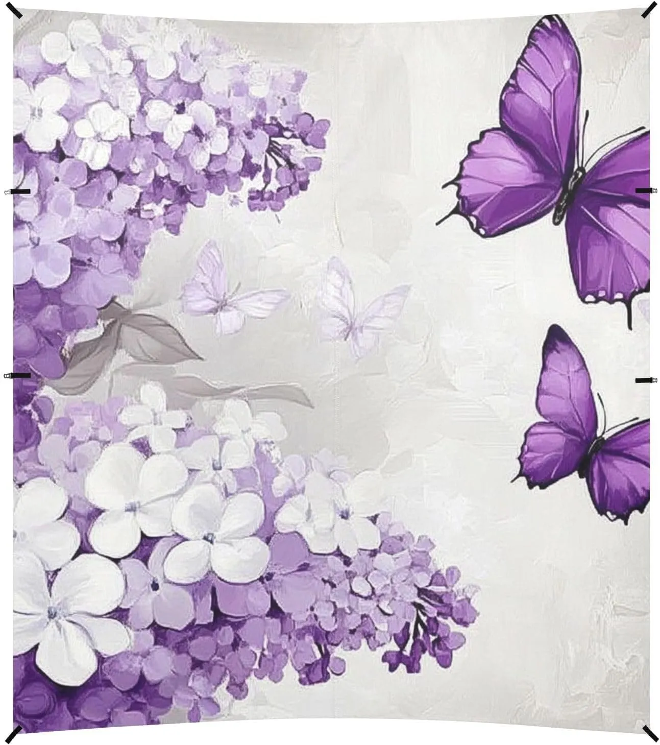 Purple Butterflies White Lilac Foldable Beach Cabana UPF50  Easy Setup Shade Sun Shelter with Sturdy Poles, Sandbags and Shovel for Family Trips, Picnics & Camping