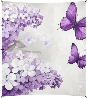 Purple Butterflies White Lilac Foldable Beach Cabana UPF50  Easy Setup Shade Sun Shelter with Sturdy Poles, Sandbags and Shovel for Family Trips, Picnics & Camping