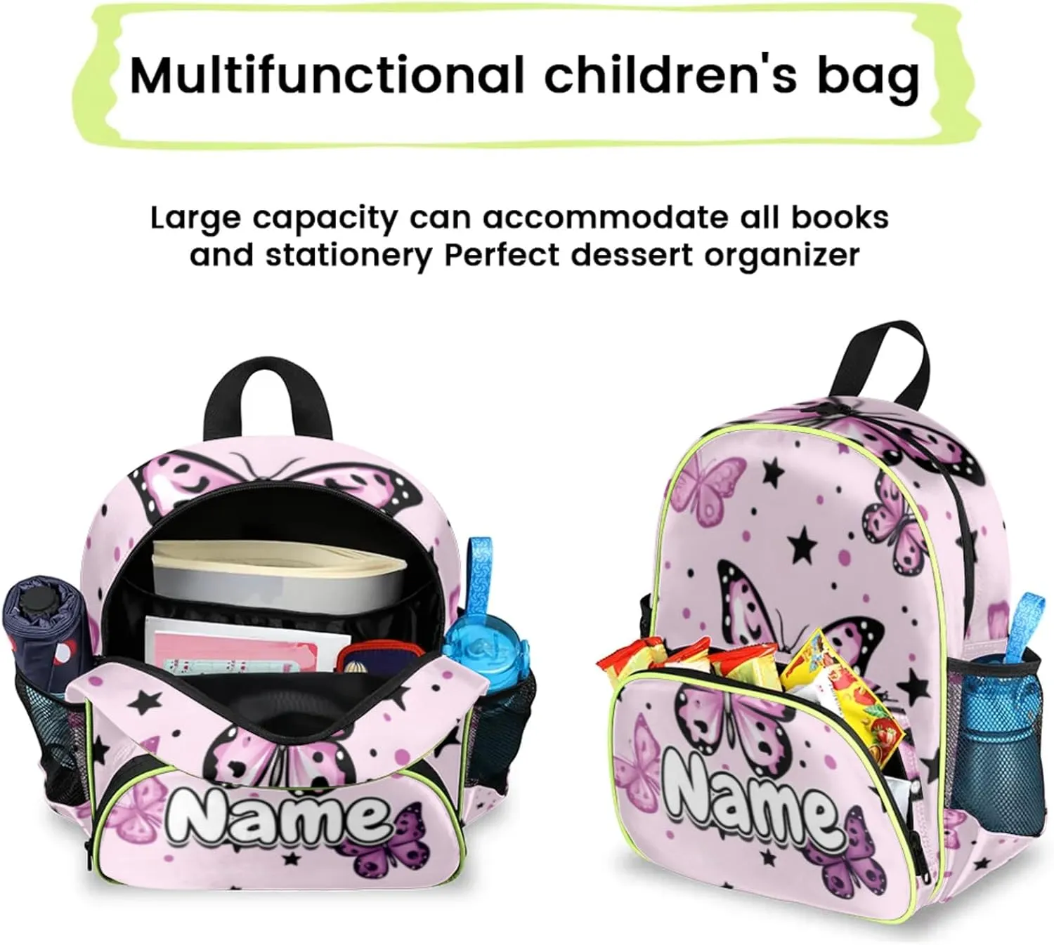Purple Butterfly Custom Backpack with Name Cute Personalized Small Shoulder Bag Waterproof Travel Casual Backpack with Chest Strap 14.2in