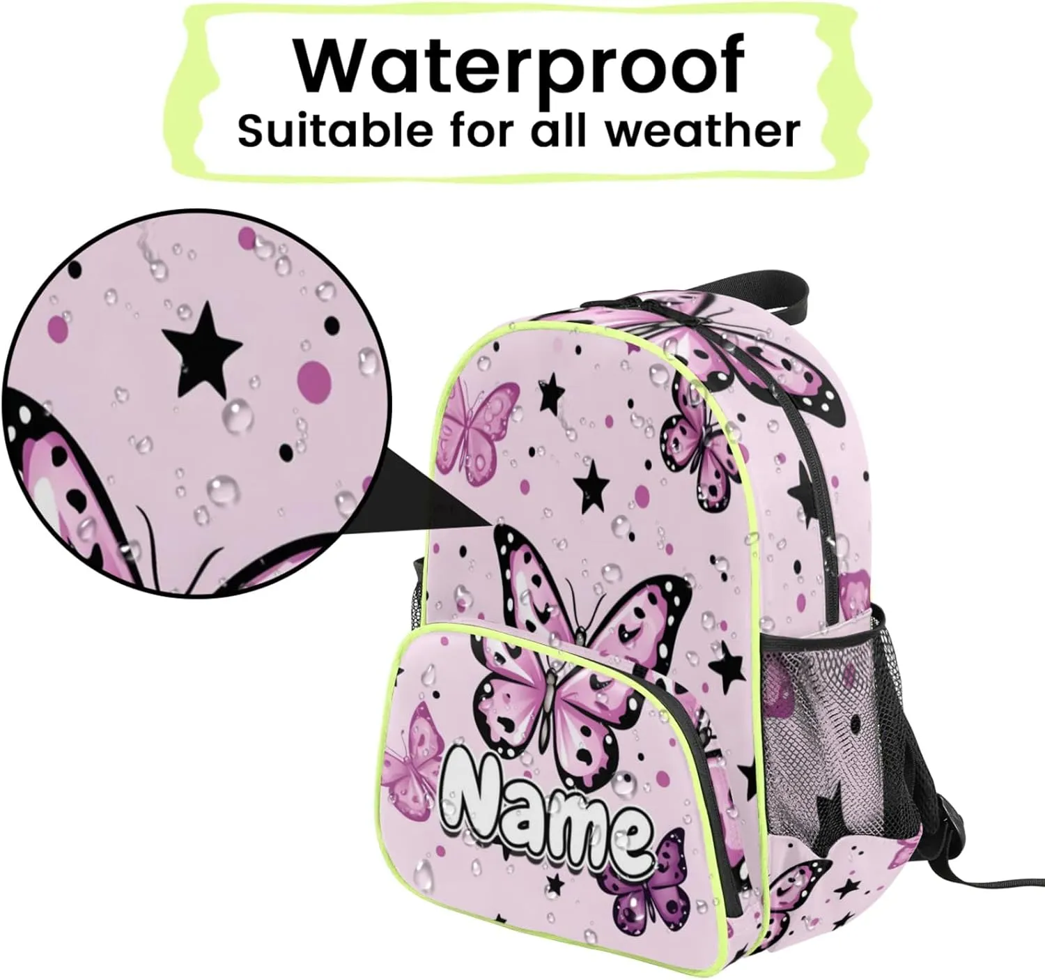 Purple Butterfly Custom Backpack with Name Cute Personalized Small Shoulder Bag Waterproof Travel Casual Backpack with Chest Strap 14.2in