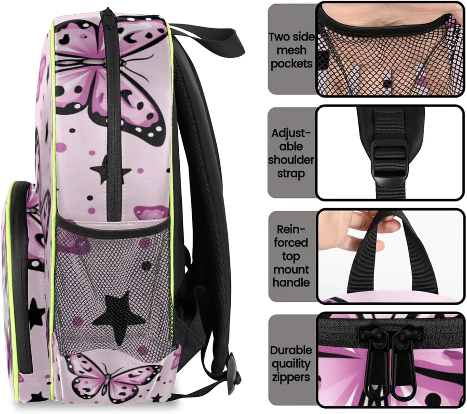 Purple Butterfly Custom Backpack with Name Cute Personalized Small Shoulder Bag Waterproof Travel Casual Backpack with Chest Strap 14.2in