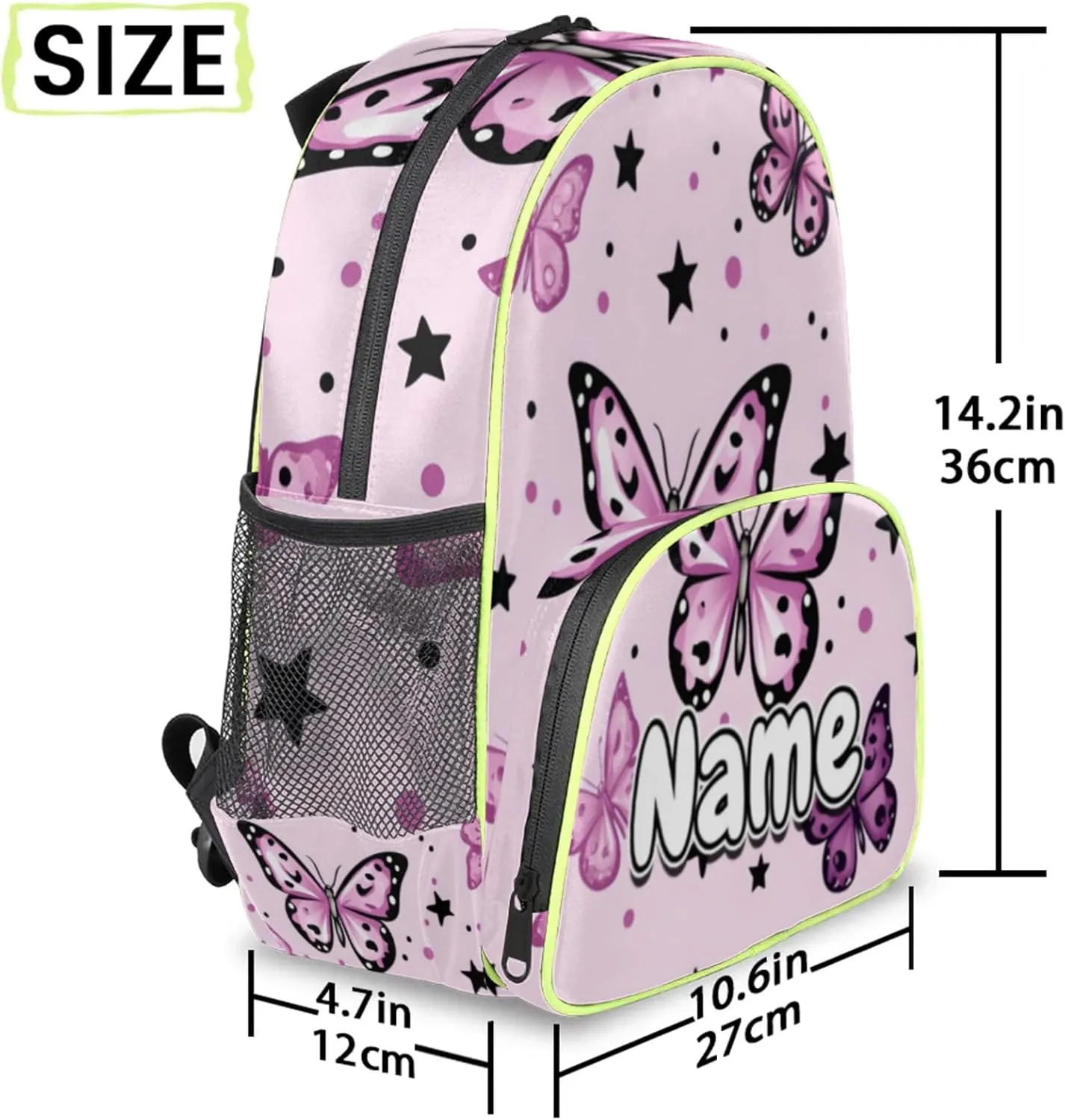Purple Butterfly Custom Backpack with Name Cute Personalized Small Shoulder Bag Waterproof Travel Casual Backpack with Chest Strap 14.2in