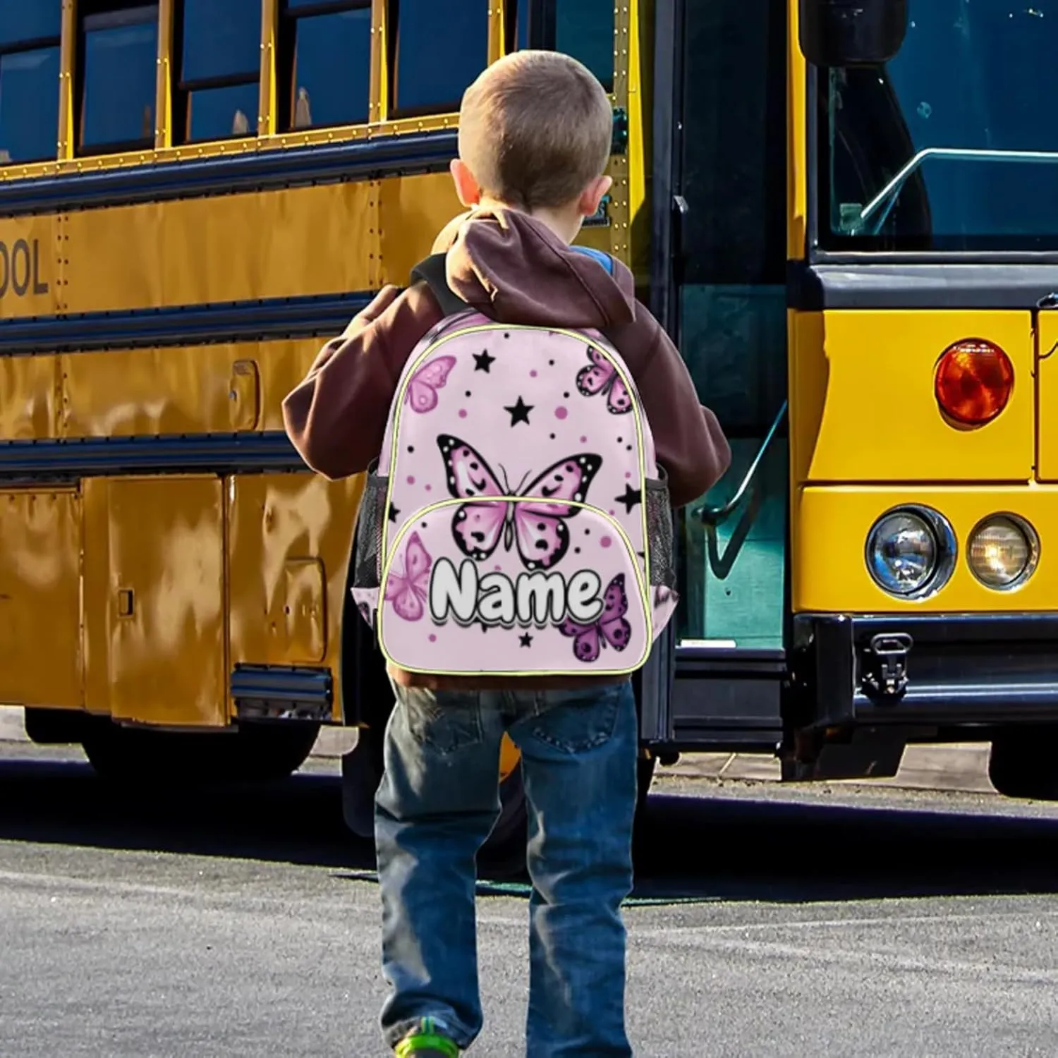 Purple Butterfly Custom Backpack with Name Cute Personalized Small Shoulder Bag Waterproof Travel Casual Backpack with Chest Strap 14.2in