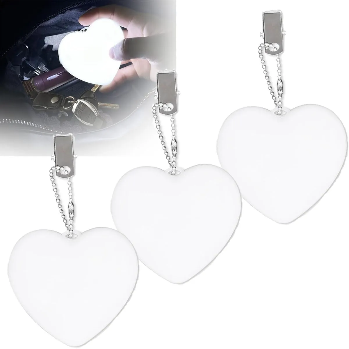 Purse Glow Heart Light, Heart-Shaped LED Purse Light – Automatic Sensor Handbag Light, Small Portable Glow Purse Light, Pc Touch Handbag Light, Best Gifts for Women Mother Friends(Heart*3)