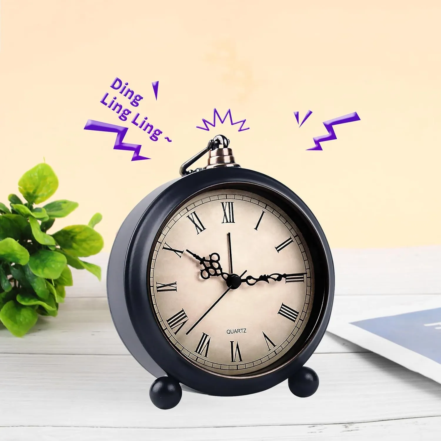 pxy Retro Alarm Clock for Heavy Sleepers 3D Dial Battery Operated (Battery Include), 4" Super Silent Analog Alarm Clock for Kids with Night Light PT260 Silver Orange PT508-2 Roman Numbers