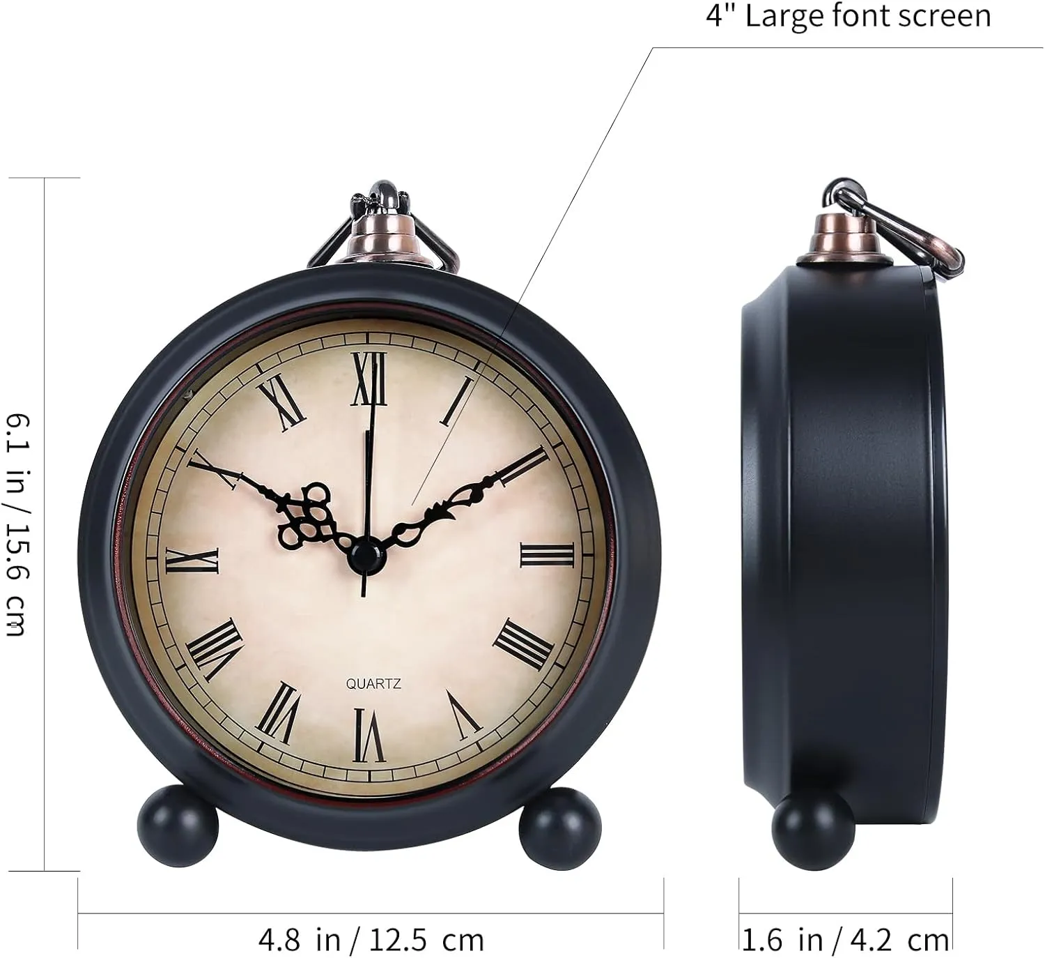 pxy Retro Alarm Clock for Heavy Sleepers 3D Dial Battery Operated (Battery Include), 4" Super Silent Analog Alarm Clock for Kids with Night Light PT260 Silver Orange PT508-2 Roman Numbers
