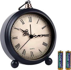 pxy Retro Alarm Clock for Heavy Sleepers 3D Dial Battery Operated (Battery Include), 4" Super Silent Analog Alarm Clock for Kids with Night Light PT260 Silver Orange PT508-2 Roman Numbers