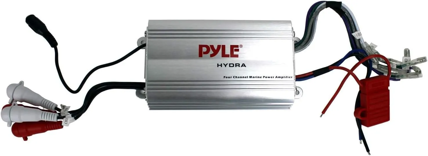 Pyle 400W 4-Channel Hydra Marine Micro Amplifier - Waterproof - RCA Input - 3.5mm Jack - MP3 - Soft Turn On/Off - Volume Gain Level Remote Control - Power Protection - PLMRMP3A