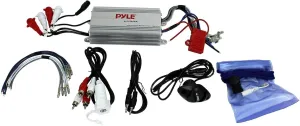 Pyle 400W 4-Channel Hydra Marine Micro Amplifier - Waterproof - RCA Input - 3.5mm Jack - MP3 - Soft Turn On/Off - Volume Gain Level Remote Control - Power Protection - PLMRMP3A