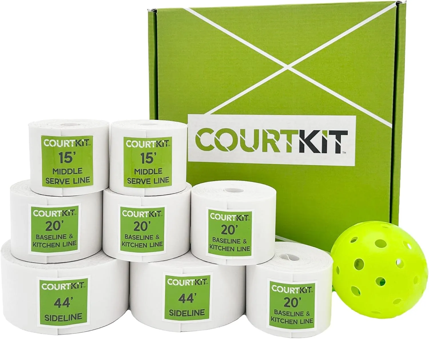 Quick Pickleball Court Marking Kit with Pre-Measured, Pre-Cut Tape Lines, 2" Indoor Outdoor Boundary Markers, Temporary or Permanent, Waterproof, Concrete, Cement, Driveway, Asphalt, Schools, Gyms