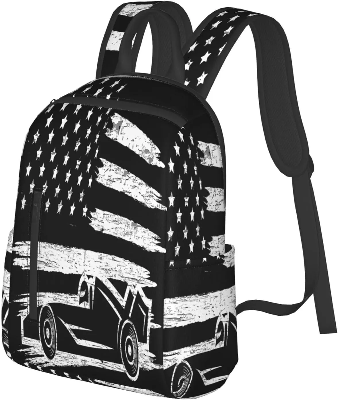 Race Car American Flag Casual Backpacks Laptop Backpack Outdoor Travel Rucksack Sport Carry-On Daypack Lightweight Bag with Multi-Pockets