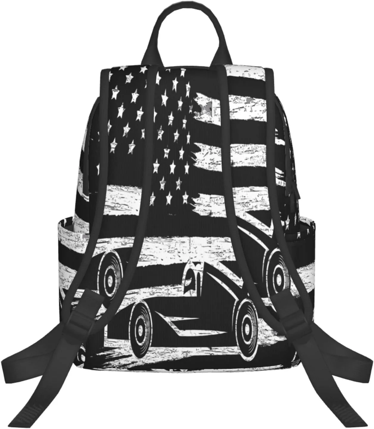 Race Car American Flag Casual Backpacks Laptop Backpack Outdoor Travel Rucksack Sport Carry-On Daypack Lightweight Bag with Multi-Pockets
